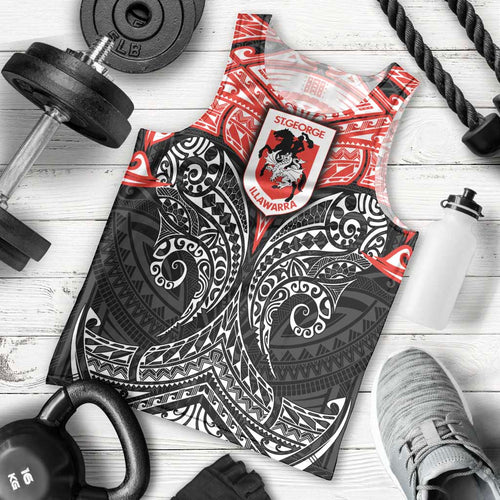 Personalized St. George Illawarra Dragons Men Tank Top Polynesian Tribal Pattern Style
