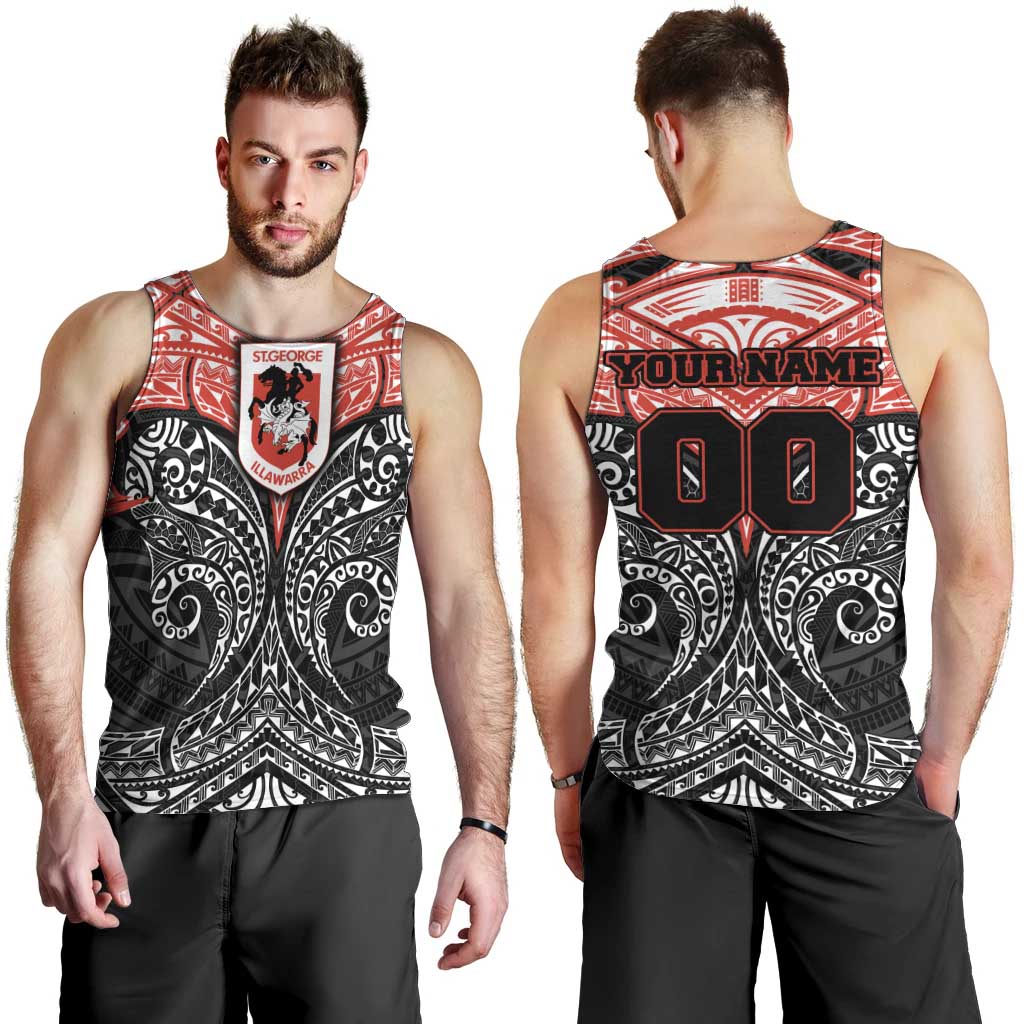 Personalized St. George Illawarra Dragons Men Tank Top Polynesian Tribal Pattern Style