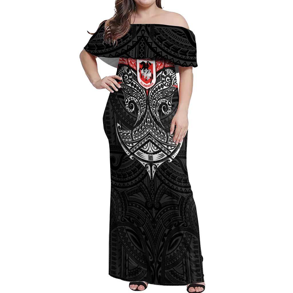 Personalized St. George Illawarra Dragons Off Shoulder Maxi Dress Polynesian Tribal Pattern Style
