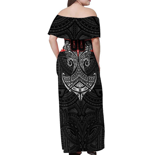Personalized St. George Illawarra Dragons Off Shoulder Maxi Dress Polynesian Tribal Pattern Style
