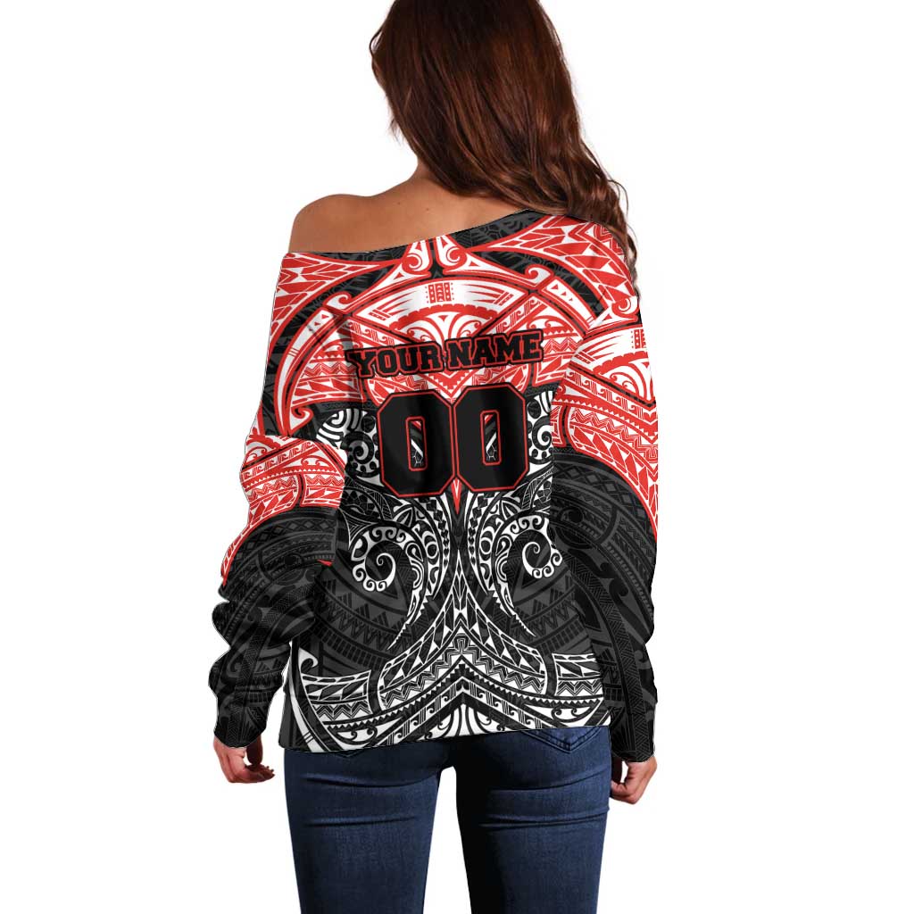 Personalized St. George Illawarra Dragons Off Shoulder Sweater Polynesian Tribal Pattern Style