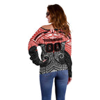 Personalized St. George Illawarra Dragons Off Shoulder Sweater Polynesian Tribal Pattern Style