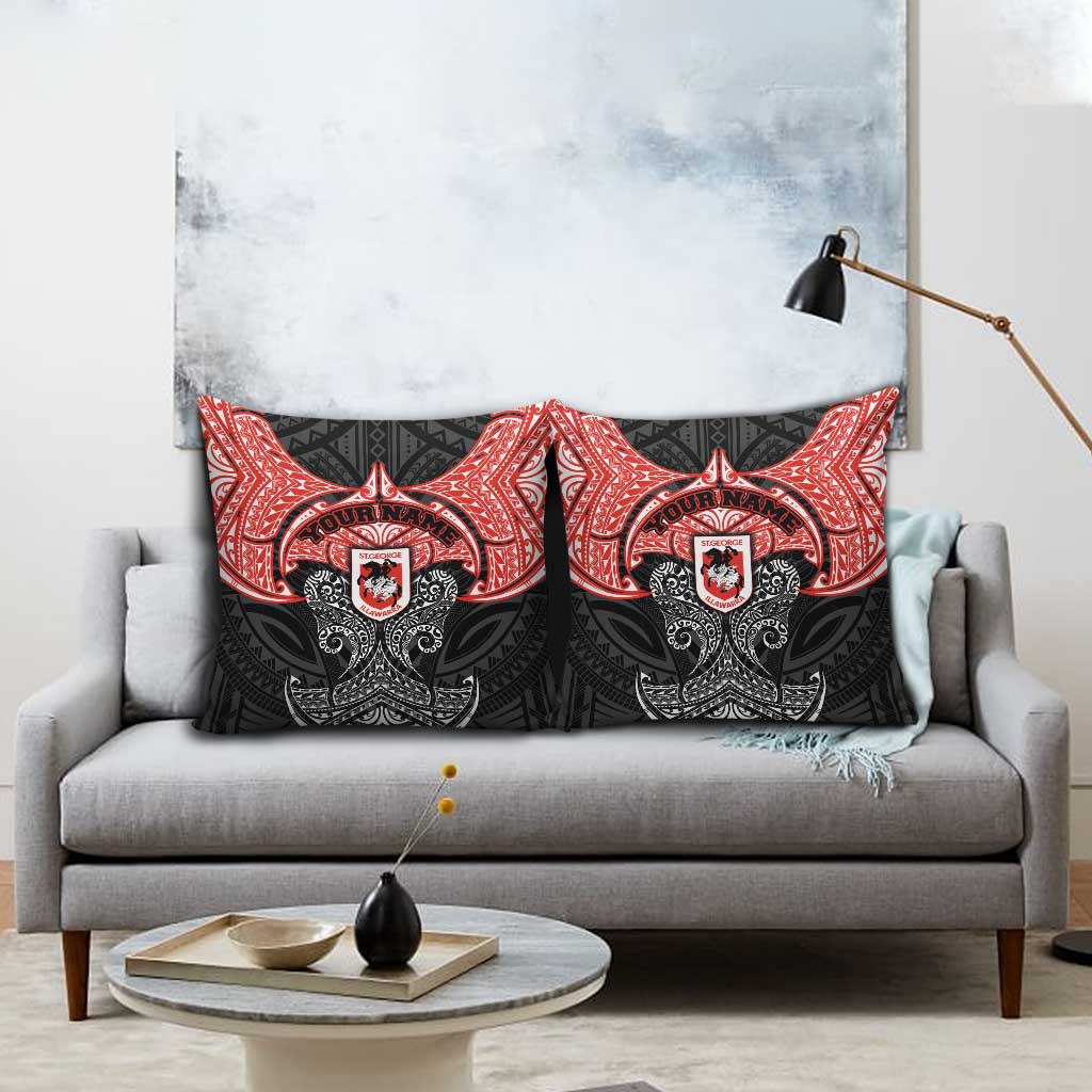 Personalized St. George Illawarra Dragons Pillow Cover Polynesian Tribal Pattern Style