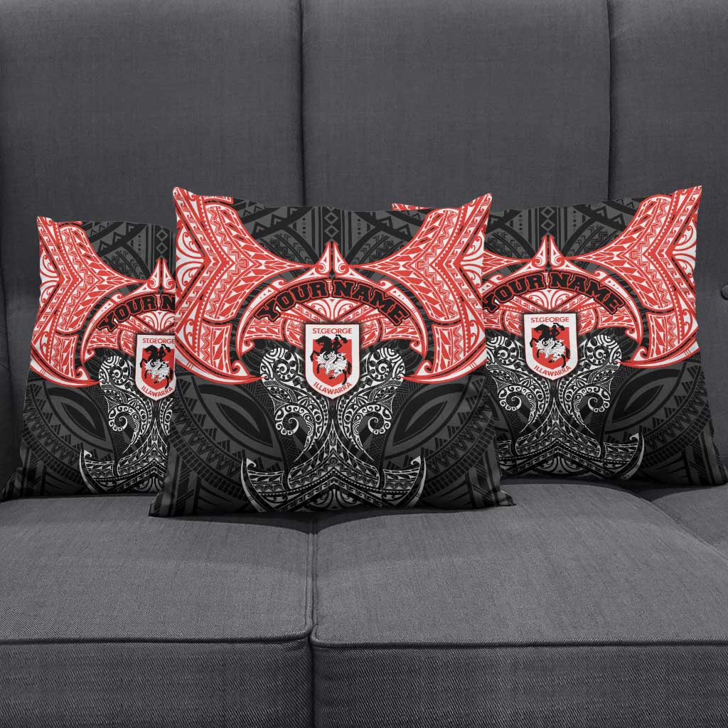 Personalized St. George Illawarra Dragons Pillow Cover Polynesian Tribal Pattern Style