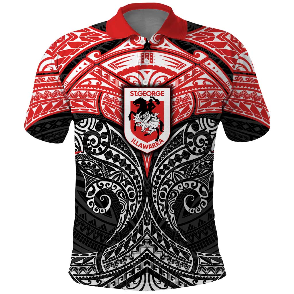 Personalized St. George Illawarra Dragons Polo Shirt Polynesian Tribal Pattern Style