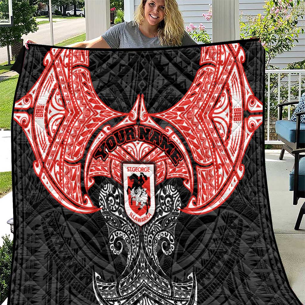 Personalized St. George Illawarra Dragons Quilt Polynesian Tribal Pattern Style