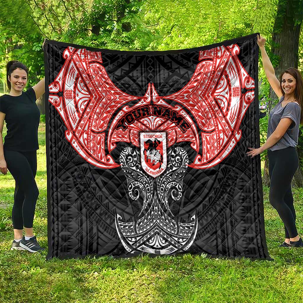 Personalized St. George Illawarra Dragons Quilt Polynesian Tribal Pattern Style