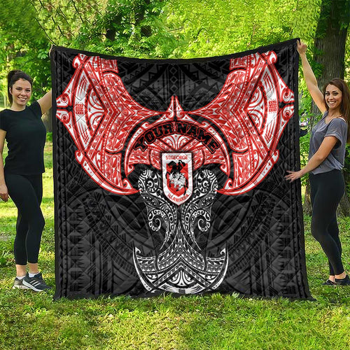 Personalized St. George Illawarra Dragons Quilt Polynesian Tribal Pattern Style