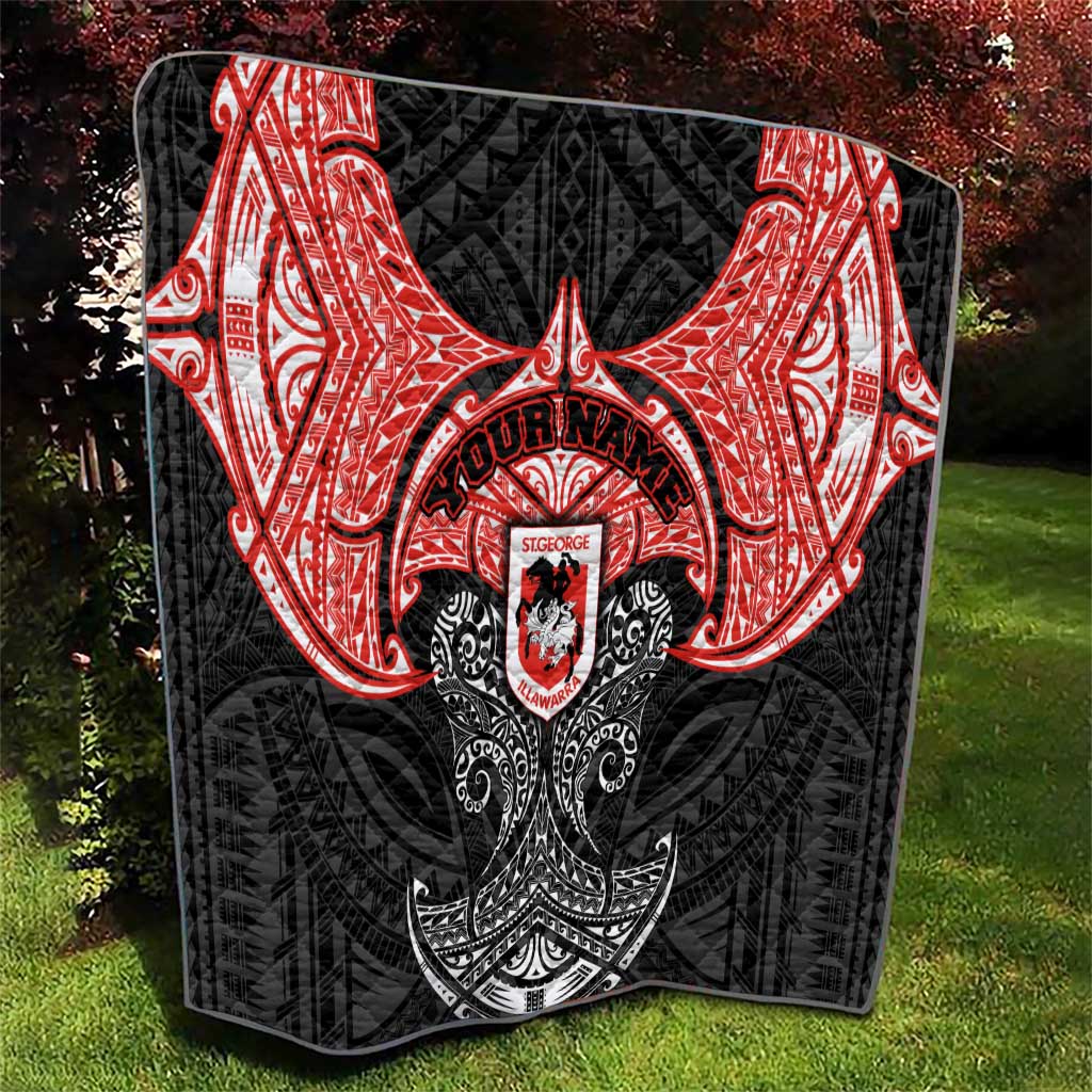 Personalized St. George Illawarra Dragons Quilt Polynesian Tribal Pattern Style
