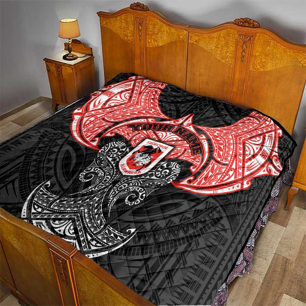 Personalized St. George Illawarra Dragons Quilt Polynesian Tribal Pattern Style