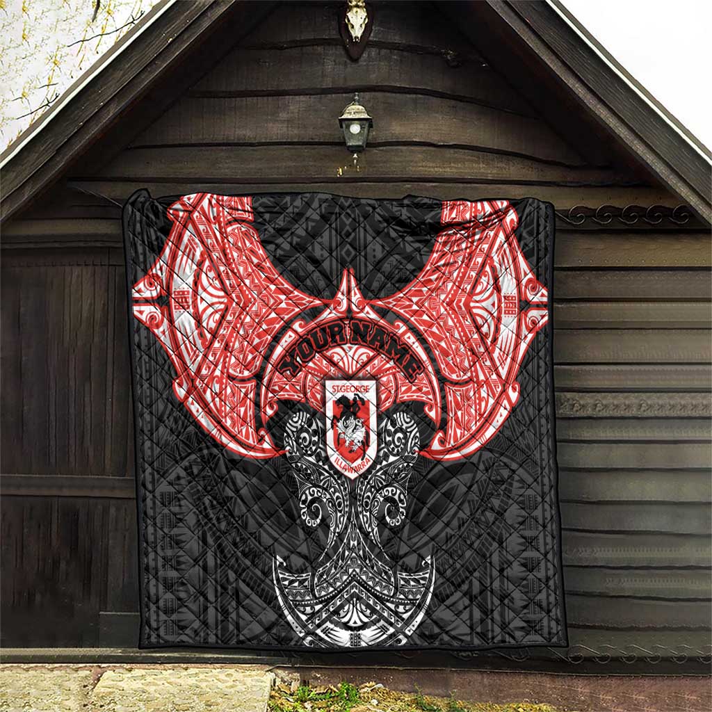 Personalized St. George Illawarra Dragons Quilt Polynesian Tribal Pattern Style