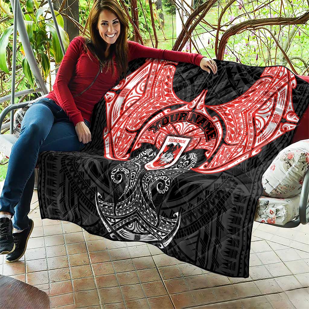 Personalized St. George Illawarra Dragons Quilt Polynesian Tribal Pattern Style