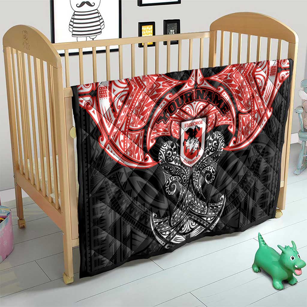 Personalized St. George Illawarra Dragons Quilt Polynesian Tribal Pattern Style