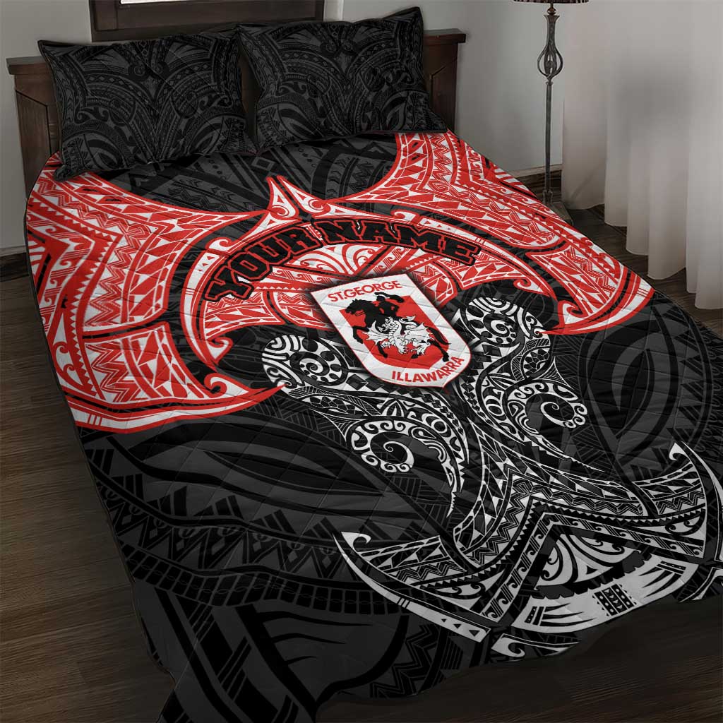 Personalized St. George Illawarra Dragons Quilt Bed Set Polynesian Tribal Pattern Style