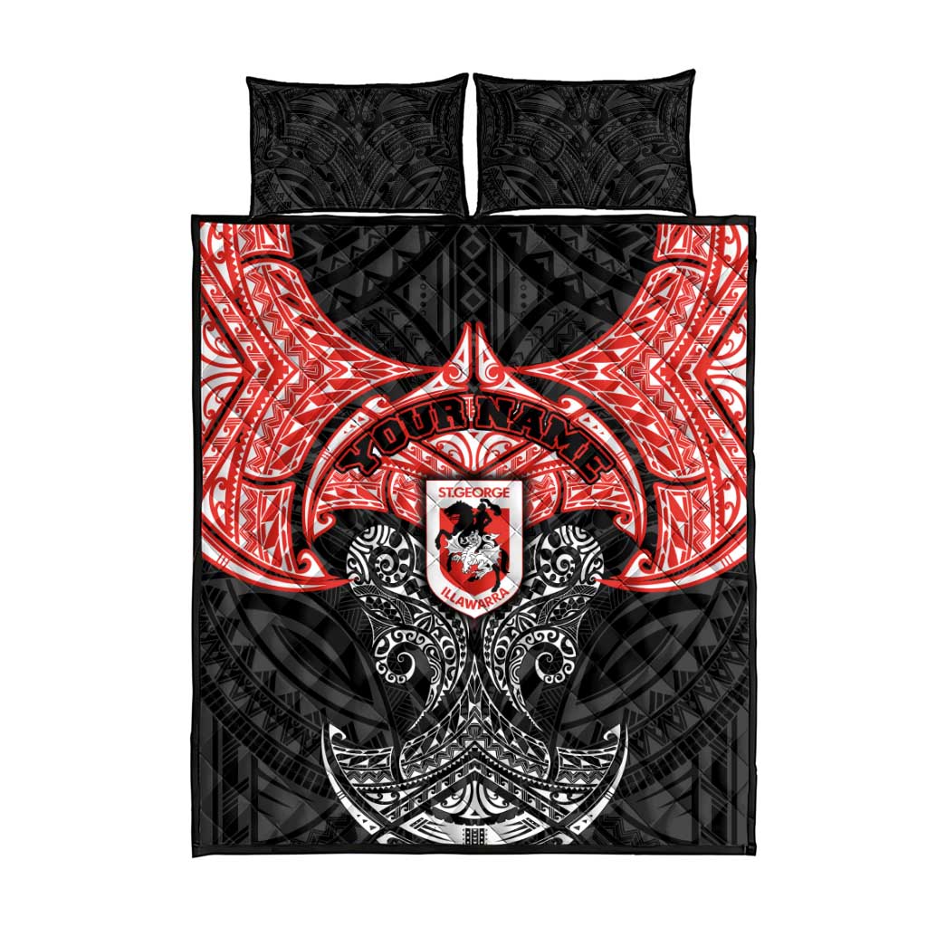 Personalized St. George Illawarra Dragons Quilt Bed Set Polynesian Tribal Pattern Style