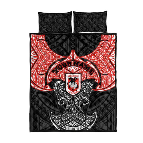 Personalized St. George Illawarra Dragons Quilt Bed Set Polynesian Tribal Pattern Style