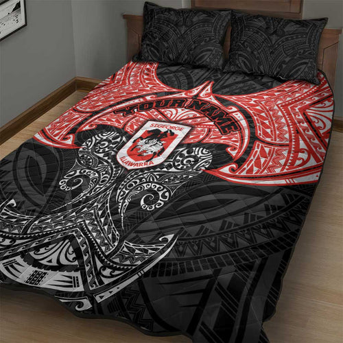 Personalized St. George Illawarra Dragons Quilt Bed Set Polynesian Tribal Pattern Style