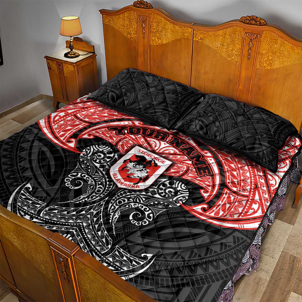 Personalized St. George Illawarra Dragons Quilt Bed Set Polynesian Tribal Pattern Style