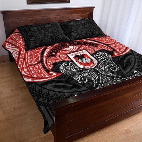 Personalized St. George Illawarra Dragons Quilt Bed Set Polynesian Tribal Pattern Style