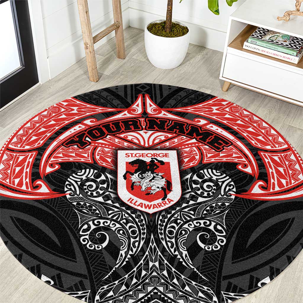 Personalized St. George Illawarra Dragons Round Carpet Polynesian Tribal Pattern Style