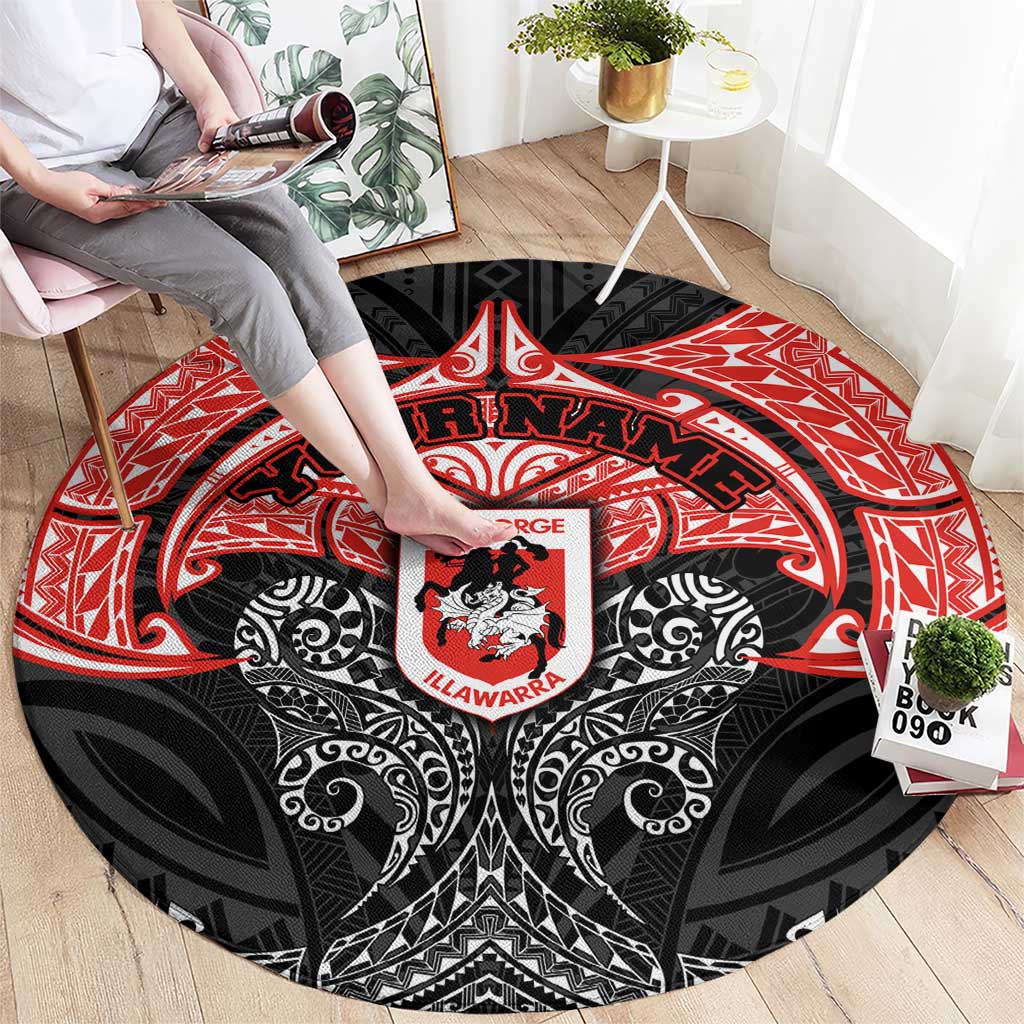 Personalized St. George Illawarra Dragons Round Carpet Polynesian Tribal Pattern Style
