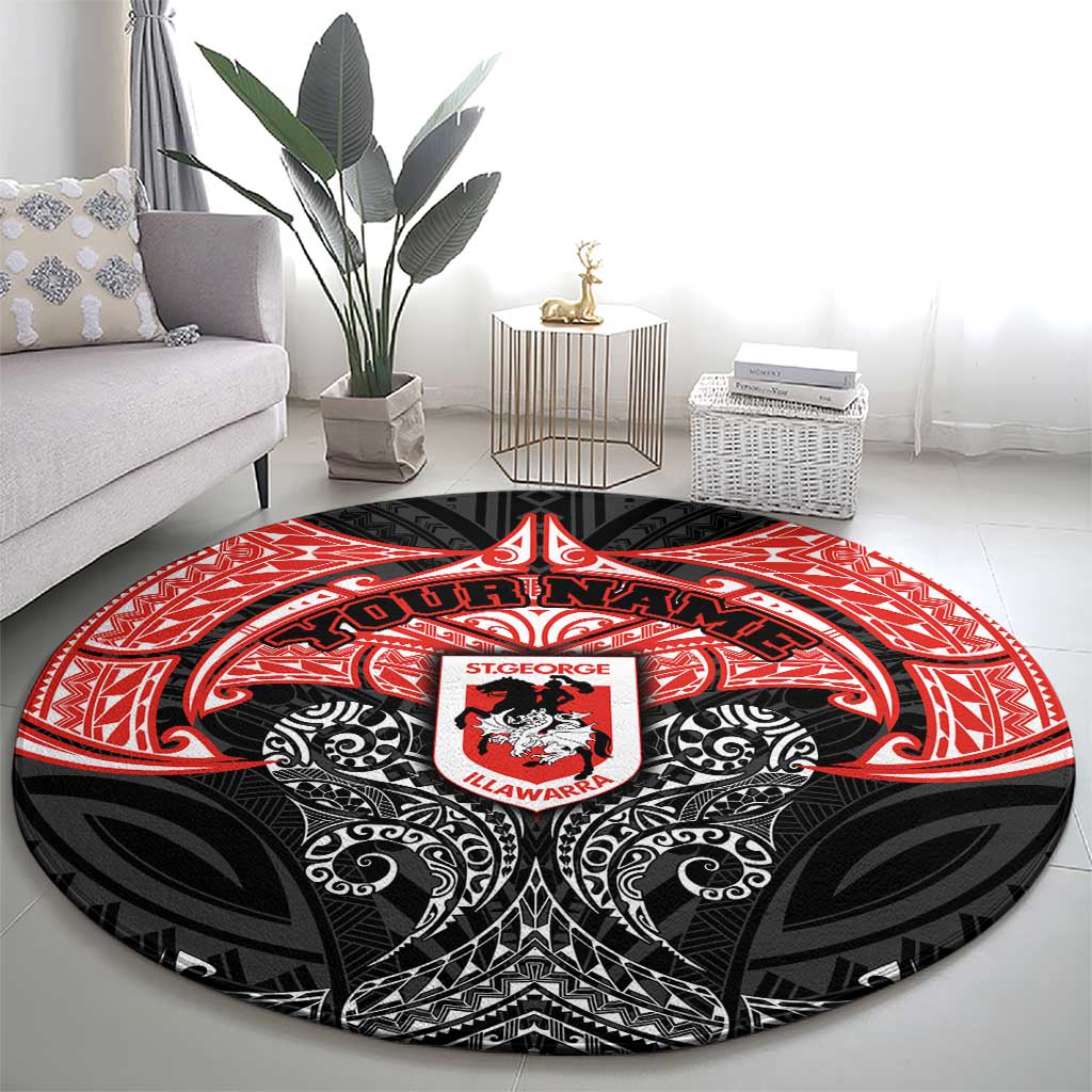 Personalized St. George Illawarra Dragons Round Carpet Polynesian Tribal Pattern Style