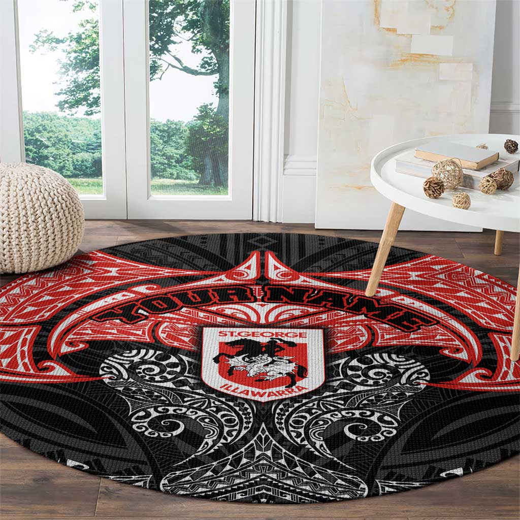 Personalized St. George Illawarra Dragons Round Carpet Polynesian Tribal Pattern Style