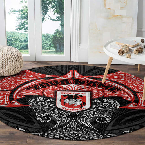 Personalized St. George Illawarra Dragons Round Carpet Polynesian Tribal Pattern Style