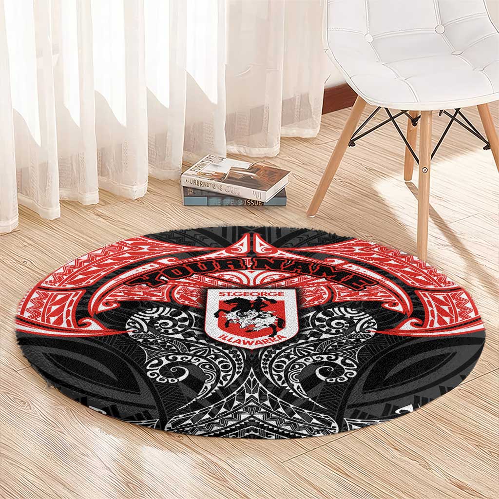 Personalized St. George Illawarra Dragons Round Carpet Polynesian Tribal Pattern Style