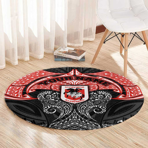 Personalized St. George Illawarra Dragons Round Carpet Polynesian Tribal Pattern Style