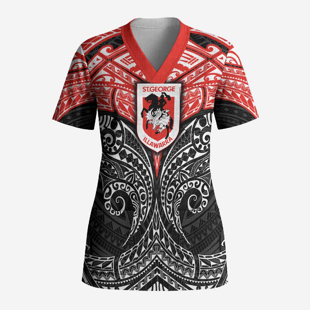 Personalized St. George Illawarra Dragons Scrub Top Polynesian Tribal Pattern Style