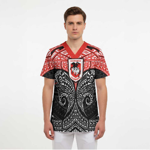 Personalized St. George Illawarra Dragons Scrub Top Polynesian Tribal Pattern Style
