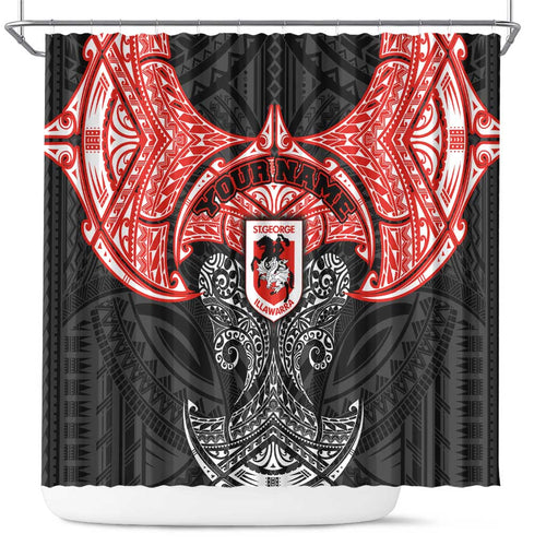 Personalized St. George Illawarra Dragons Shower Curtain Polynesian Tribal Pattern Style