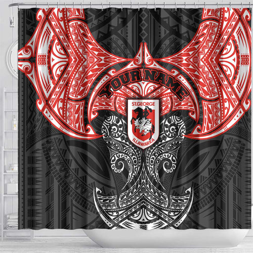 Personalized St. George Illawarra Dragons Shower Curtain Polynesian Tribal Pattern Style