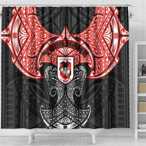 Personalized St. George Illawarra Dragons Shower Curtain Polynesian Tribal Pattern Style
