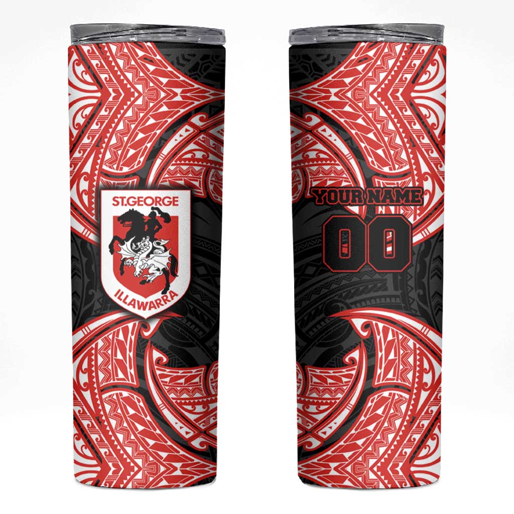 Personalized St. George Illawarra Dragons Skinny Tumbler Polynesian Tribal Pattern Style