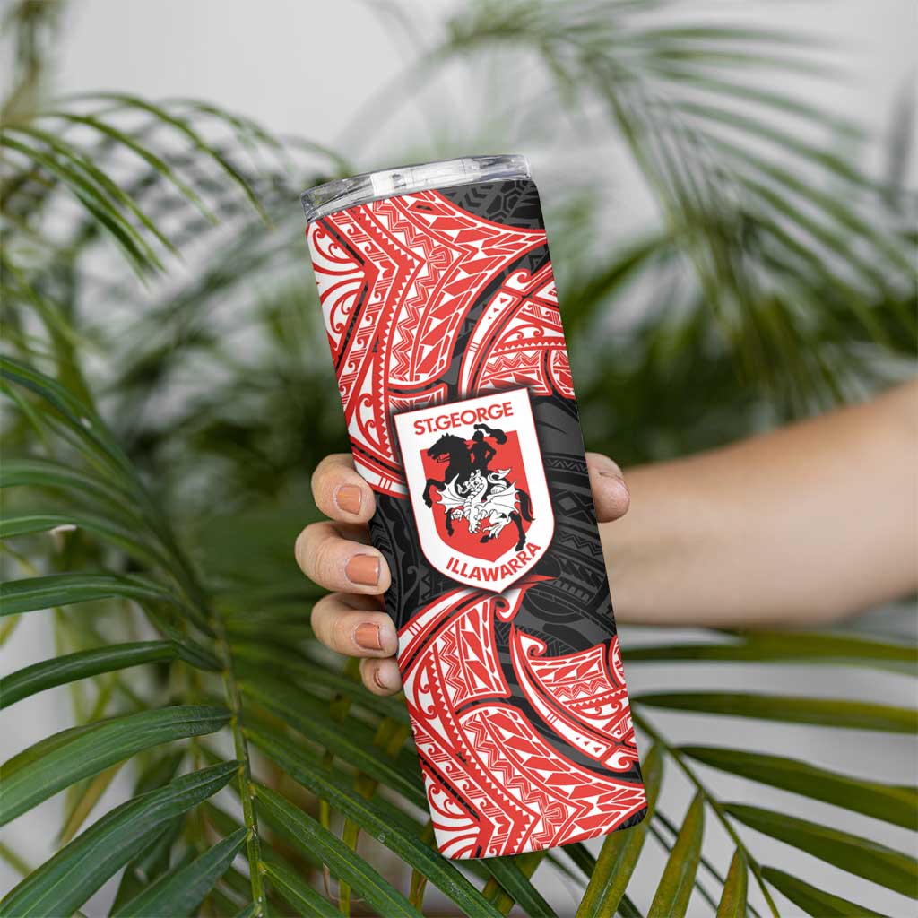 Personalized St. George Illawarra Dragons Skinny Tumbler Polynesian Tribal Pattern Style