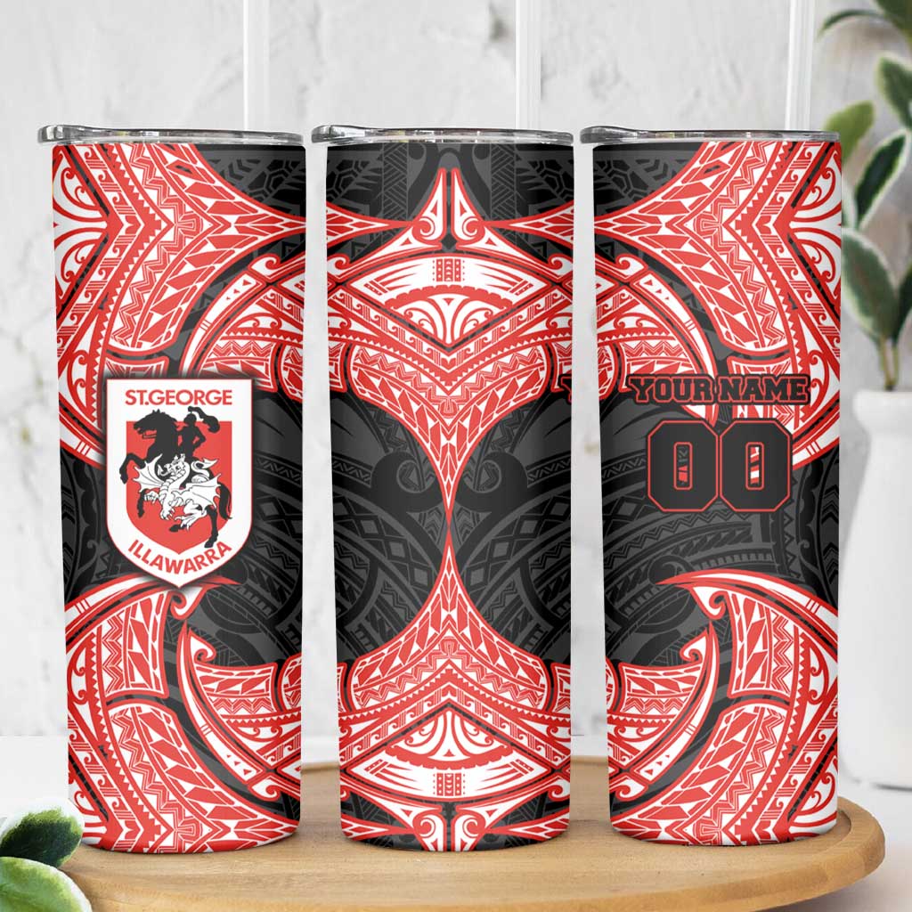 Personalized St. George Illawarra Dragons Skinny Tumbler Polynesian Tribal Pattern Style