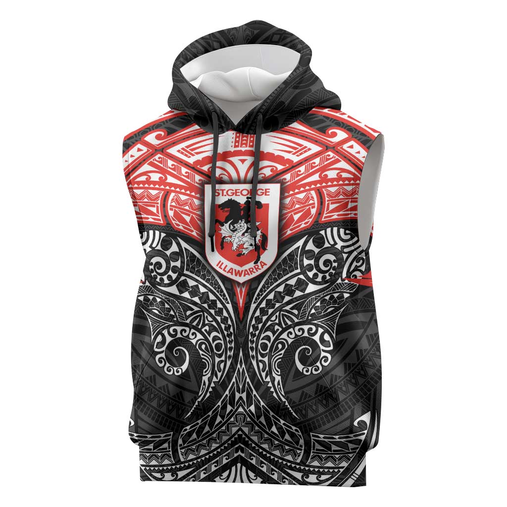 Personalized St. George Illawarra Dragons Sleeveless Hoodie Polynesian Tribal Pattern Style