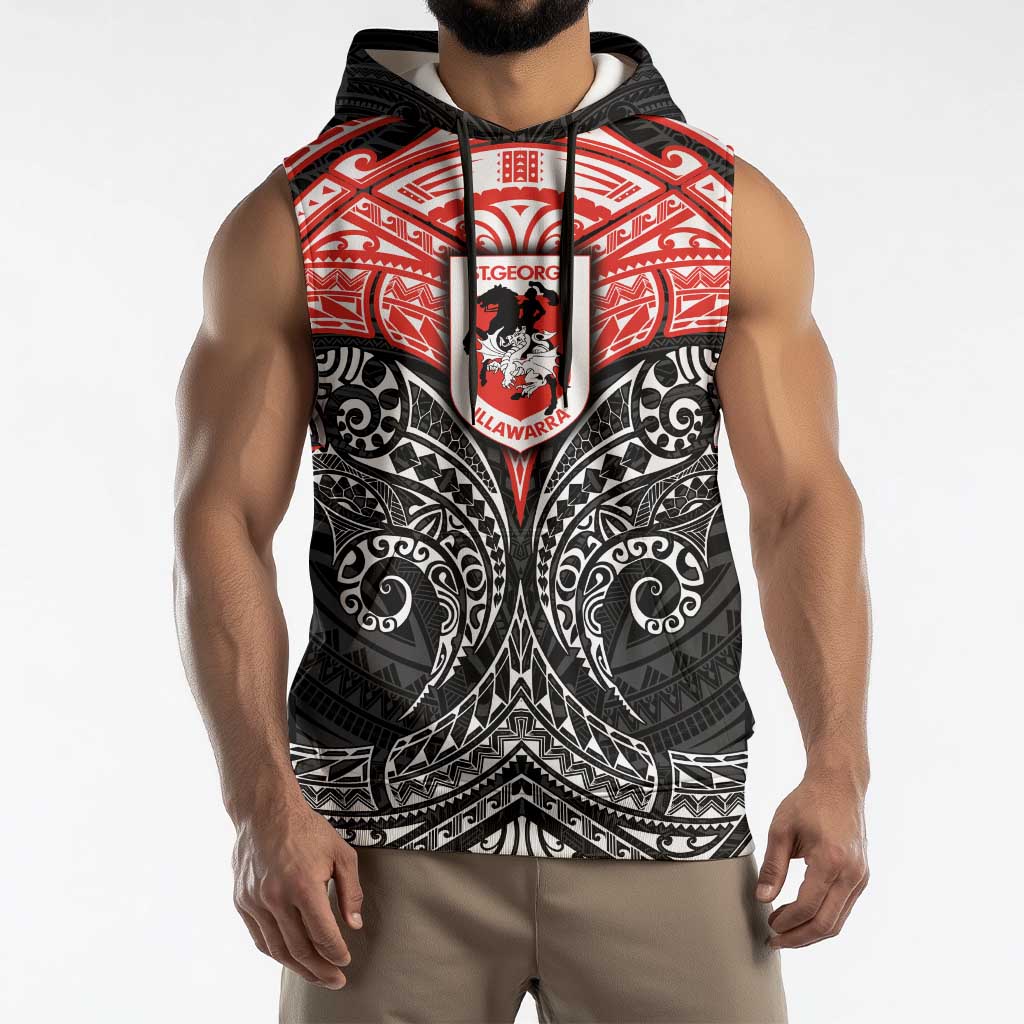 Personalized St. George Illawarra Dragons Sleeveless Hoodie Polynesian Tribal Pattern Style