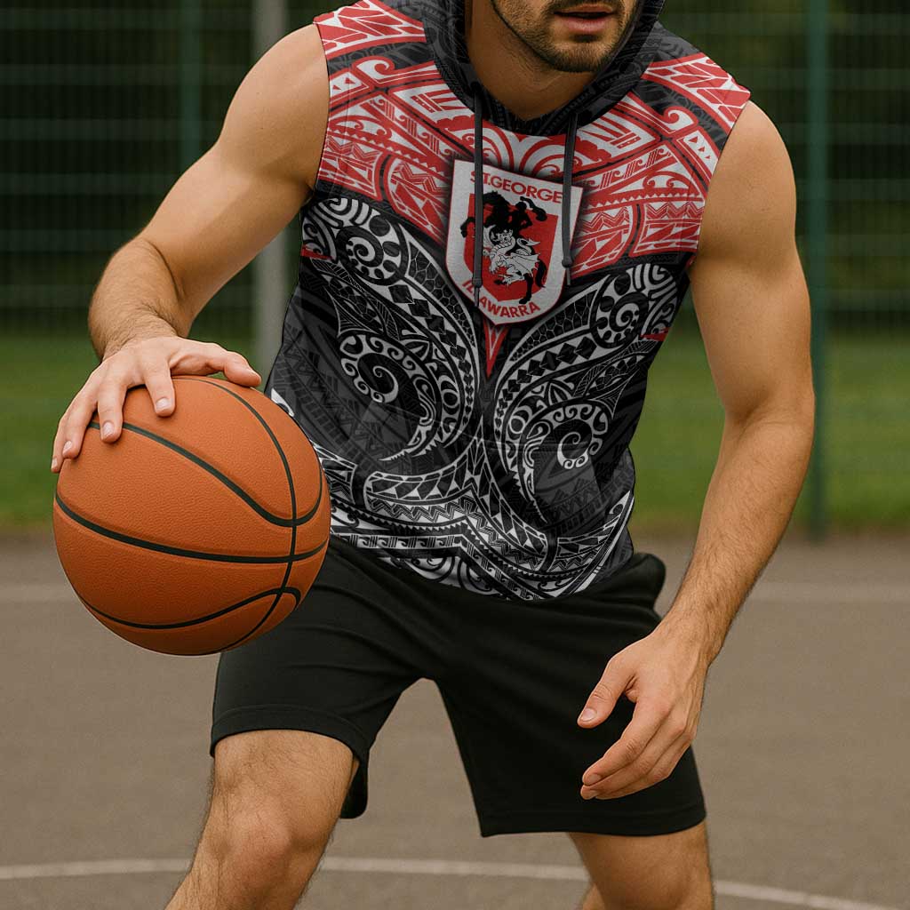 Personalized St. George Illawarra Dragons Sleeveless Hoodie Polynesian Tribal Pattern Style