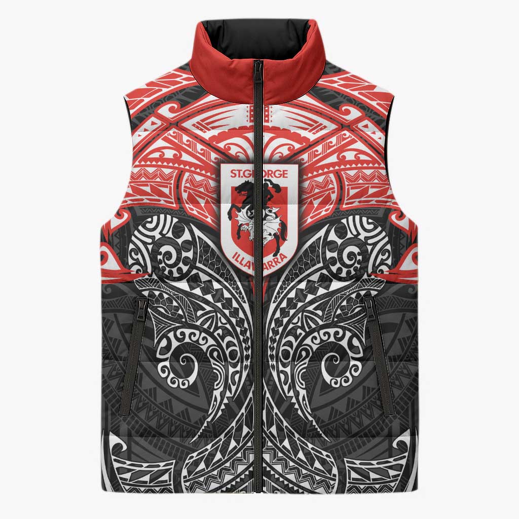 Personalized St. George Illawarra Dragons Sleeveless Puffer Jacket Polynesian Tribal Pattern Style