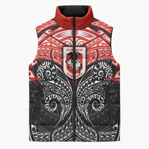 Personalized St. George Illawarra Dragons Sleeveless Puffer Jacket Polynesian Tribal Pattern Style