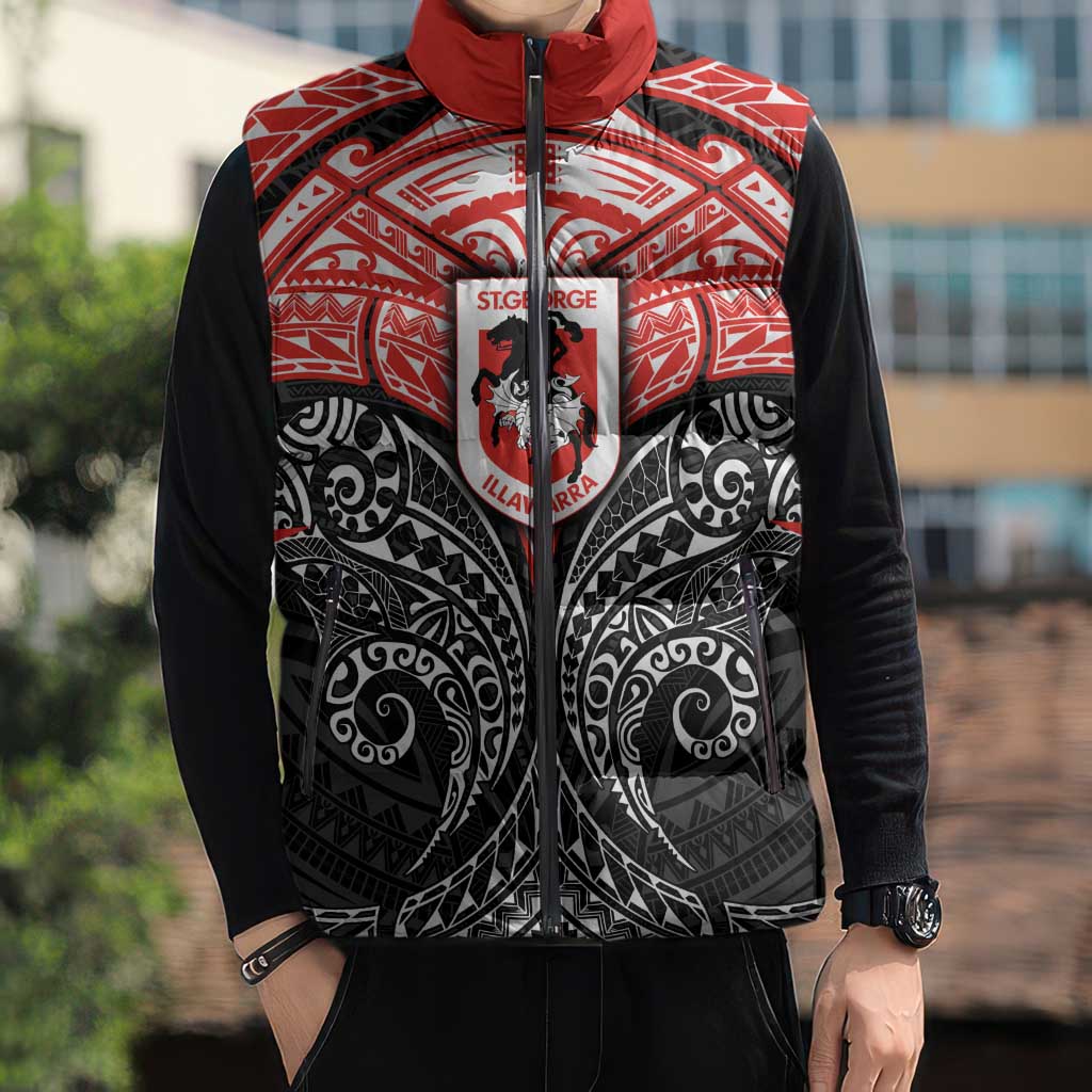 Personalized St. George Illawarra Dragons Sleeveless Puffer Jacket Polynesian Tribal Pattern Style