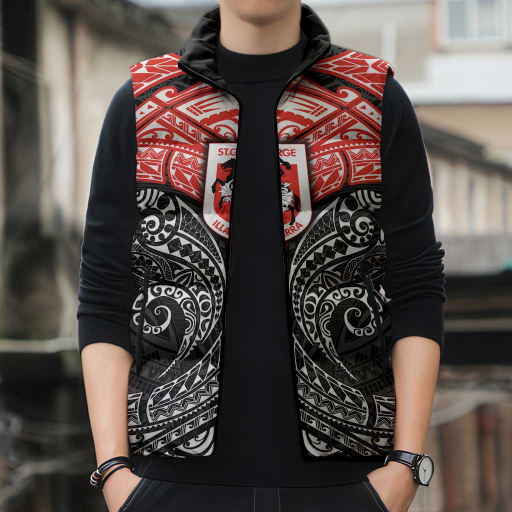 Personalized St. George Illawarra Dragons Sleeveless Puffer Jacket Polynesian Tribal Pattern Style