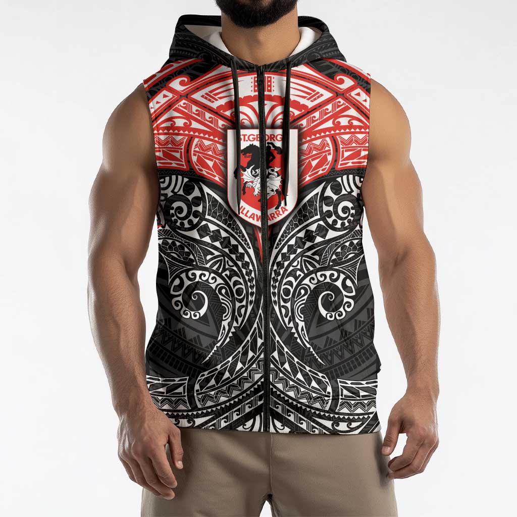Personalized St. George Illawarra Dragons Sleeveless Zip Hoodie Polynesian Tribal Pattern Style