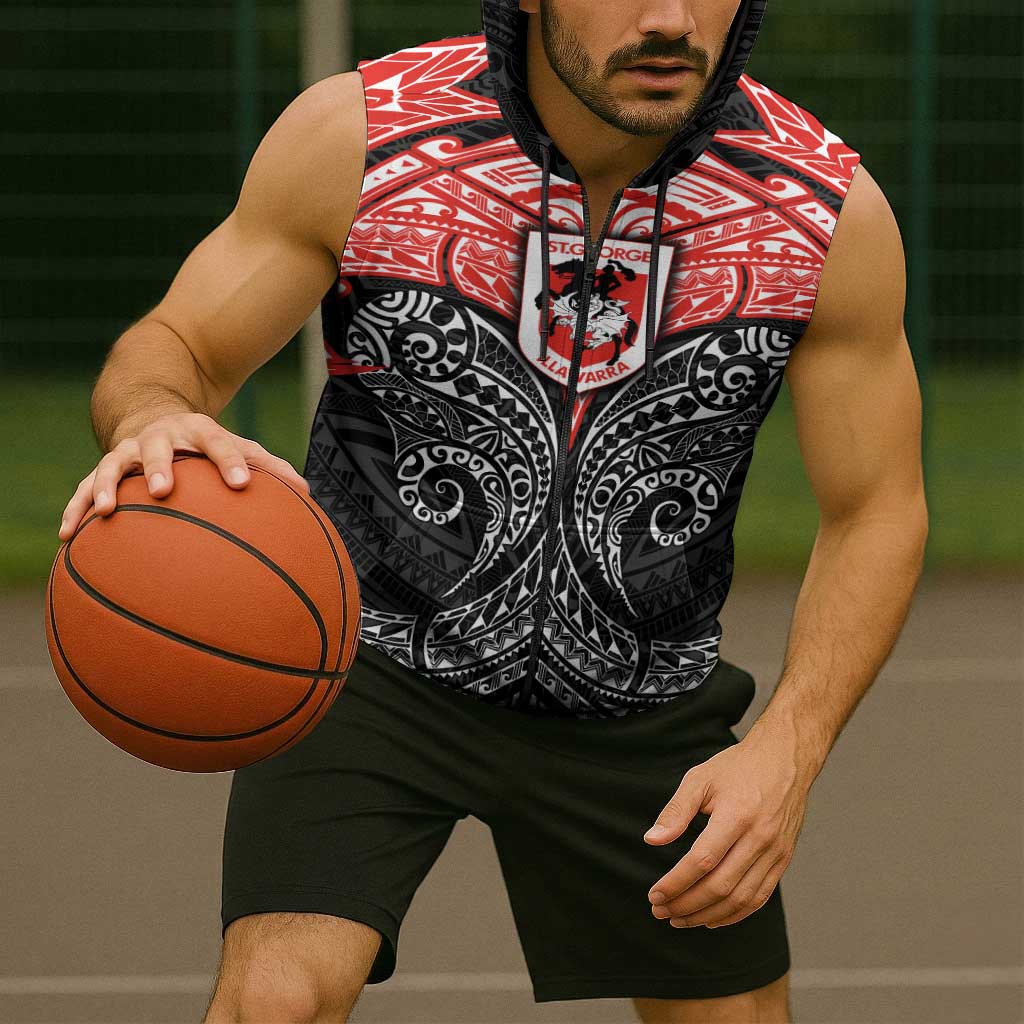Personalized St. George Illawarra Dragons Sleeveless Zip Hoodie Polynesian Tribal Pattern Style