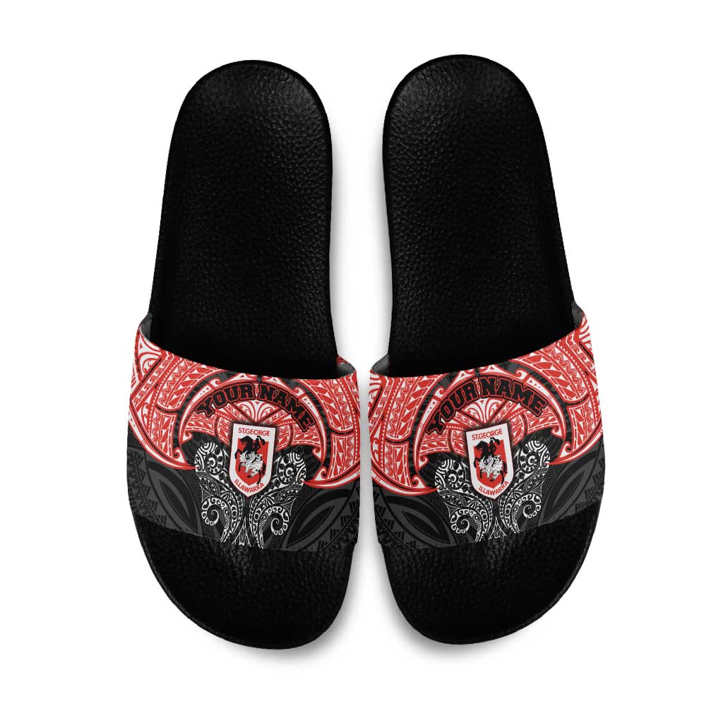Personalized St. George Illawarra Dragons Slide Sandals Polynesian Tribal Pattern Style
