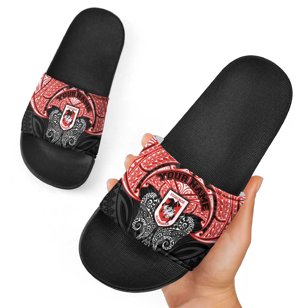 Personalized St. George Illawarra Dragons Slide Sandals Polynesian Tribal Pattern Style