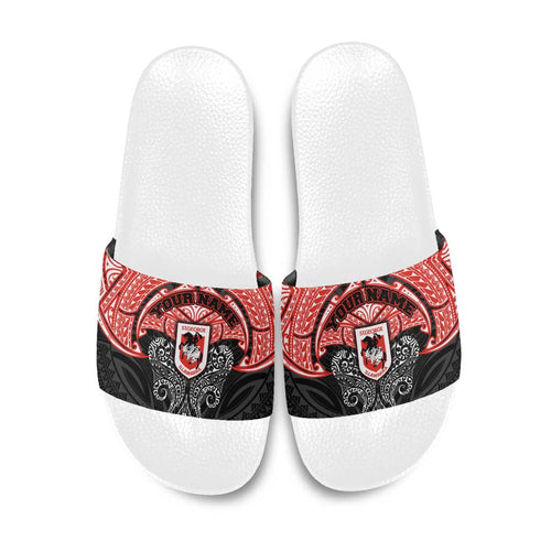 Personalized St. George Illawarra Dragons Slide Sandals Polynesian Tribal Pattern Style